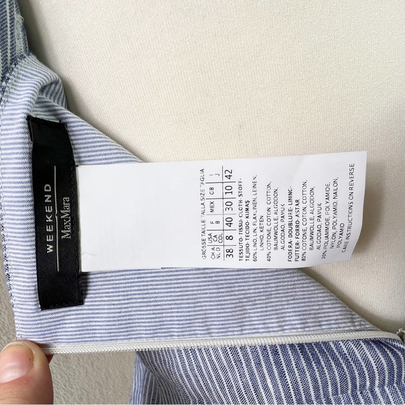MaxMara Weekend Blue & White Striped Linen & Cotton Lightweight Dress UK 10 - Picture 10 of 11